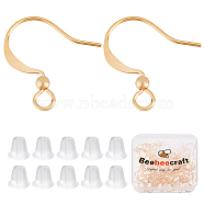 120Pcs Brass Earring Hooks, with Horizontal Loop and Beads, with 120Pcs Plastic Ear Nuts, Golden, 16x15.5x2.5mm, Hole: 2.5mm, 24 Gauge, Pin: 0.5mm(KK-BBC0002-47)