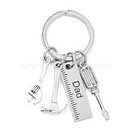 Non-Tarnish Father's Day Theme 201 Stainless Steel Keychain, Hammer & Wrench & Screwdriver & Ruler with Word Dad, Stainless Steel Color, 5.7cm(KEYC-A010-04)