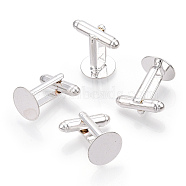 Brass Cuff Settings, Cufflink Findings for Apparel Accessories, Silver Color Plated, Tray: 12mm, 17.5x12mm(KK-S133-12mm-KP001S)