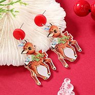 Christmas Acrylic Stud Earrings, Deer, Platinum(SK8065-14)