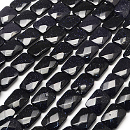 Synthetic Blue Goldstone Beads Strands, Faceted, Rectangle, 16x12~13x5~6mm, Hole: 1mm; about 13pcs/strand, 8.26inches(G-R304-05)