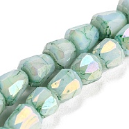 Electroplate Glass Beads Strand, AB Color Plated, Imitation Jade, Faceted, Bell, Medium Aquamarine, 4~4.5mm, Hole: 0.8mm, about 80pcs/strand, 12.83''(32.6cm)(GLAA-G088-03-01B)