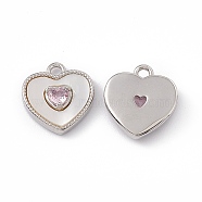 Brass Cubic Zirconia Charms, with Shell, Heart Charm, Platinum, 11.5x11x3mm, Hole: 1.4mm(KK-E068-VC089)