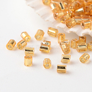 Grade A Glass Seed Beads, Hexagon(Two Cut), Silver Lined, Orange, 2x2mm, Hole: 0.5mm, about 42452pcs/pound(SEED-A024-FH-H32)