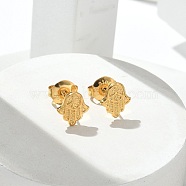 304 Stainless Steel Stud Earrings for Women, Golden, Palm, 8.5x7.5mm(STAS-Z117-16G-02)