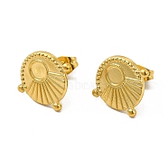 Ion Plating(IP) 304 Stainless Steel Stud Earring Cabochon Settings, Flat Round with Sun, Real 18K Gold Plated, Tray: 4mm, 14x16mm, Pin: 0.8mm(EJEW-I281-01G)