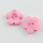 Acrylic Buttons, 2-Hole, Dyed, Flower, Pearl Pink, 15x15x3mm, Hole: 2mm(BUTT-Q002-08)