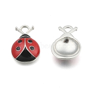 Alloy Enamel Pendants, Ladybug, Lead Free and Cadmium Free, Red and Black, Platinum, about 17.5mm long, 12.5mm wide, 4mm thick, hole:2mm(EA466Y)