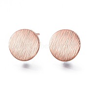 Brass Stud Earring Findings, with Loop, Flat Round, Nickel Free, Real Rose Gold Plated, 12mm, Hole: 2mm, pin: 0.6mm(KK-S336-15RG)