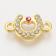 Alloy Rhinestone Links connectors, Cadmium Free & Lead Free, Horseshoes with Evil Eye, Red, Golden, 17.5x10.5x2.5mm, Hole: 1.5mm(X-ALRI-S170-30G)