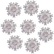 8Pcs 1-Hole Brass Shank Buttons, with Cubic Zirconia, Snowflake, Platinum, Clear, 15.5x16x7mm, Hole: 1.4mm(BUTT-GF0001-25)