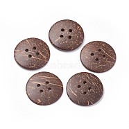 Coconut Buttons, Flat Round, 4-Hole, Coconut Brown, 30.5x3~4mm, Hole: 3mm(X-COCB-G611-04)