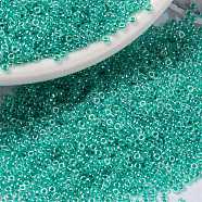 MIYUKI Round Rocailles Beads, Japanese Seed Beads, (RR536) Aqua Green Ceylon, 15/0, 1.5mm, Hole: 0.7mm, about 27777pcs/50g(SEED-X0056-RR0536)