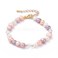 Natural Cultured Freshwater Pearl Beaded Bracelets, with 304 Stainless Steel Lobster Claw Clasps, Brass & Glass Beads, Colorful, 9-5/8 inch(24.5cm)(BJEW-JB05269)