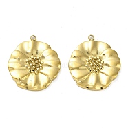 304 Stainless Steel Pendants, Flower Charm, Real 14K Gold Plated, 22.5x20x2.5mm, Hole: 1.5mm(STAS-L022-107G-02)
