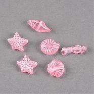 Craft Style Transparent Acrylic Charms, Mixed Shapes, Pink, 11~16.5x6~13x4~5.5mm, Hole: 1mm, about 1260pcs/500g(TACR-S131-02)