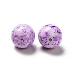 Opaque Acrylic Beads, Round with Ink Danqing Pattern, Dark Violet, 15~16x15mm, Hole: 2mm(SACR-A001-04C)