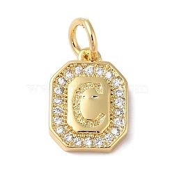 Real 18K Gold Plated Brass Micro Pave Clear Cubic Zirconia Pendants, with Jump Ring, Long-Lasting Plated, Lead Free & Cadmium Free, Letter Charms, Letter C, 12x8.5x2mm, Hole: 3mm(KK-L216-002G-C)