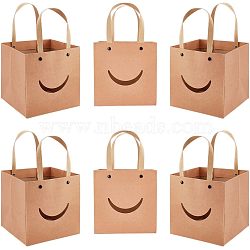 Funny Craft Paper Handbags, Gift Bags with Smiling Shape Clear Windows, Rectangle, Peru, Unfold: 26x15x15cm(CARB-WH0018-02A)