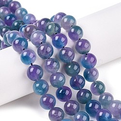 Dyed Natural White Jade Beads Strands, Two Tone, Round, Medium Slate Blue, 10x10mm, Hole: 1mm, about 38~39pcs/strand, 14.96~15.6''(38~39cm)(G-T138-10mm-210-14)