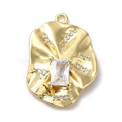 Rack Plating Brass Cubic Zirconia Pendants, Cadmium Free & Lead Free, Irregular Oval, Golden, 23x16x4.5mm, Hole: 1.4mm(KK-M267-05G)