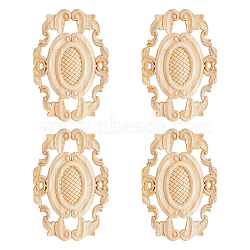 Rubber Wood Carved Onlay Applique, Center Flower Long Applique, for Door Cabinet Bed Unpainted Decor European Style, Blanched Almond, 210x141x10mm(AJEW-WH0165-92)