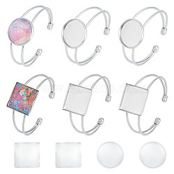 DIY Blank Bangle Making Kits, Including Flat Round & Square Brass Cuff Bangle Makings, Glass Cabochons, Stainless Steel Color, 12Pcs/box(DIY-UN0005-73)