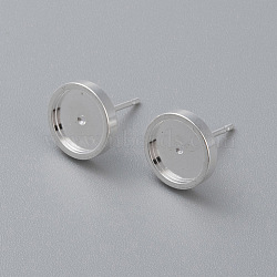 304 Stainless Steel Stud Earring Findings, Flat Round, Silver, Tray: 8mm, 13x10x2mm, Pin: 0.8mm(STAS-H410-07S-D)