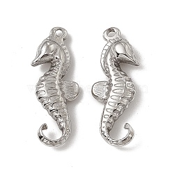 201 Stainless Steel Pendants, Sea Horse Charm, Stainless Steel Color, 29x11x5.5mm, Hole: 1.6mm(STAS-J401-VC764)