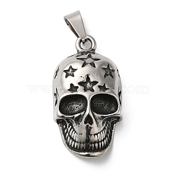 Titanium Steel Pendants, Antique Silver, Skull with Star Charm 36x20x10mm, Hole: 9x4mm(STAS-Z045-03A-AS)