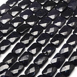 Synthetic Blue Goldstone Beads Strands, Faceted, Rectangle, 16x12~13x5~6mm, Hole: 1mm, about 13pcs/strand, 8.26 inch(G-R304-05)