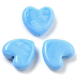 Heart Handmade Lampwork Beads, Deep Sky Blue, 19.5x20.5x6.5mm, Hole: 1.8mm(LAMP-U003-01K)