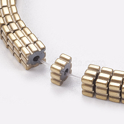 Electroplated Non-magnetic Synthetic Hematite Beads Strands, Striped Square, Light Gold Plated, 4x4x2mm, Hole: 0.5mm, about 200pcs/strand, 15.7 inch(40cm)(G-P367-D06)