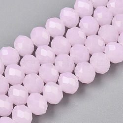 Glass Beads Strands, Imitation Jade, Faceted, Rondelle, Pink, 8x6mm, Hole: 1mm, about 60~62pcs/strand, 39~40cm(EGLA-A044-J8mm-D02)