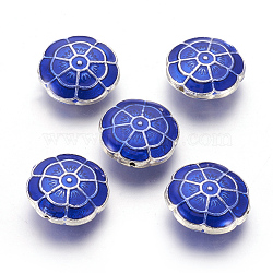Alloy Enamel Beads, Flower, Antique Silver, Blue, 19x7mm, Hole: 1mm(ENAM-E296-02AS)