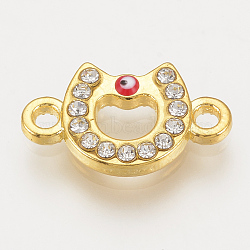 Alloy Rhinestone Links connectors, Cadmium Free & Lead Free, Horseshoes with Evil Eye, Red, Golden, 17.5x10.5x2.5mm, Hole: 1.5mm(X-ALRI-S170-30G)