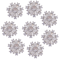 8Pcs 1-Hole Brass Shank Buttons, with Cubic Zirconia, Snowflake, Platinum, Clear, 15.5x16x7mm, Hole: 1.4mm(BUTT-GF0001-25)