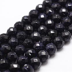 Synthetic Blue Goldstone Beads Strands, Faceted, Round, 8mm, Hole: 1mm, about 47pcs/strand, 14.9 inch~15.1 inch(G-D840-14-8mm)