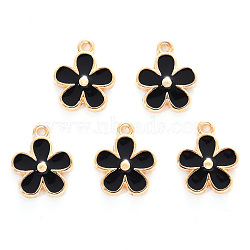 Alloy Enamel Charms, Cadmium Free & Lead Free, Light Gold, Flower, Black, 15x13x2.5mm, Hole: 1.5mm(ENAM-R059-02D-RS)