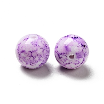 Opaque Acrylic Beads, Round with Ink Danqing Pattern, Dark Violet, 15~16x15mm, Hole: 2mm