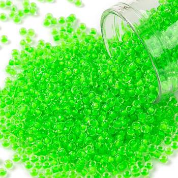 TOHO Round Seed Beads, Japanese Seed Beads, (805F) Frosted Luminous Neon Green, 11/0, 2.2mm, Hole: 0.8mm, about 1110pcs/bottle, 10g/bottle
