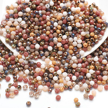 Electroplate Glass Beads, Faceted, Round, Camel, 4x3.5mm, Hole: 1mm