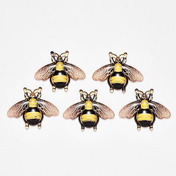 Transparent Acrylic Pendants, with Plated Bottom, Bees, Coconut Brown, 26.5x32.5x4mm, Hole: 1mm
