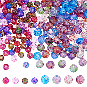 240pcs 8 styles Baking Painted & Imitation Opalite Transparent Glass Beads Strands, Round, for Beading Jewelry Making, Mixed Color, 6~8mm, Hole: 1.3~1.6mm, 30Pcs/style
