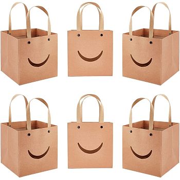 Funny Craft Paper Handbags, Gift Bags with Smiling Shape Clear Windows, Rectangle, Peru, Unfold: 26x15x15cm