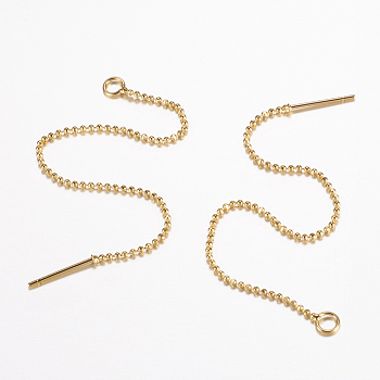Brass Stud Earring Findings, with Loop, Ear Threads, Rack Plating & Long-Lasting Plated, Cadmium Free & Nickel Free & Lead Free, Real 24K Gold Plated, Ring, 92x1mm, Hole: 2.5mm, Pin: 0.7mm
