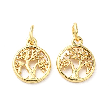 Brass Charms, with Jump Ring, Tree of Life Charm, Golden, 12.5x10x1.5mm, Hole: 3.5mm