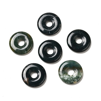 Natural Moss Agate Pendants, Donut/Pi Disc Charm, 29.5x5.5mm, Hole: 8.3mm