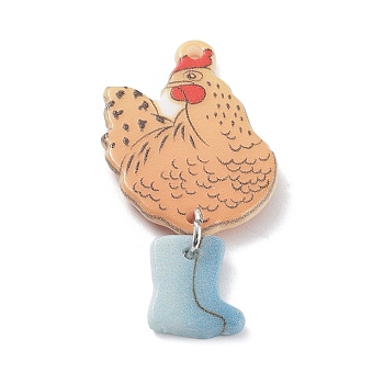 Acrylic Pendants, with Iron Finding, Sandy Brown, Chick, 42x21x2.5mm, Hole: 1.8mm