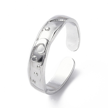 304 Stainless Steel Crescent Moon Open Cuff Ring for Women, Stainless Steel Color, Inner Diameter: 17mm